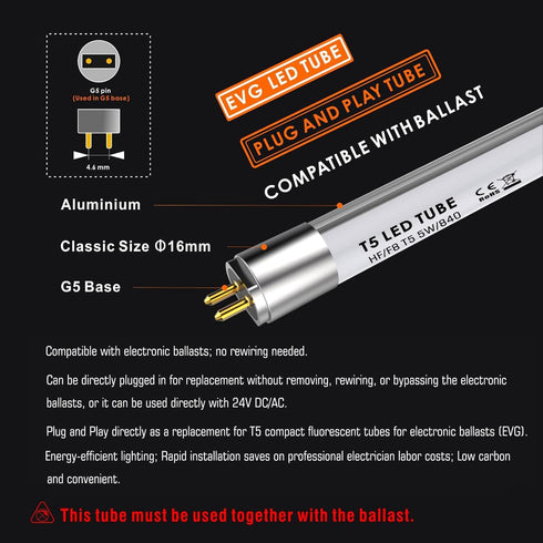 T5 LED Bulbs 12 inch, G5 5W 685lm 6500K, F8T5/DL LED Replacement without Rewiring, Pack of 1