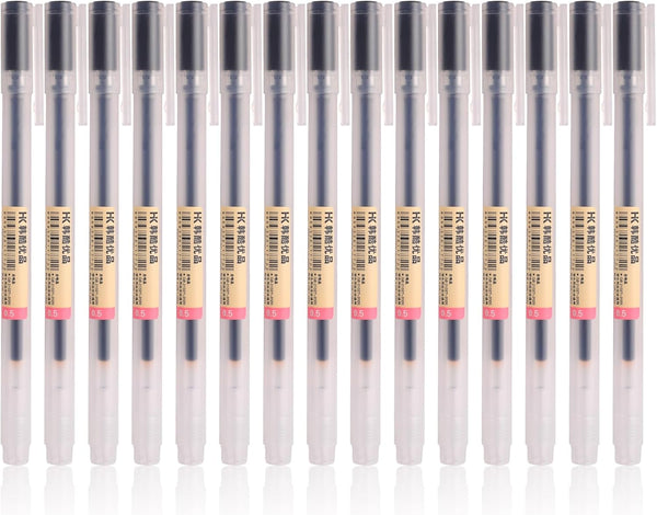 Black Gel Pens, 15Pcs 0.5mm Extra Fine Point, Quick Dry Ballpoint Pens for Japanese Office School Stationery Supply