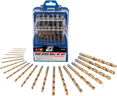 Performance Tool 21-Piece High Speed Drill Bit Set, Titanium Coated