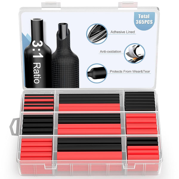 ELECFUN Waterproof Heat Shrink Tubing Kit, 365 pcs, 3:1 Dual Wall Tube for Wires, Marine Grade, 7 Sizes