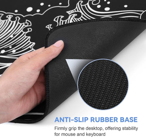 Gaming Mouse Pad - Large 31.5 x 11.8 in Black and White with Non-Slip Rubber Base and Stitching Edges