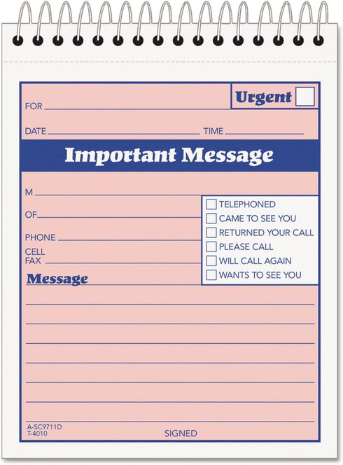 TOPS 2-Part Carbonless Phone Message Book, Pink and Canary, 50 Sheets, 4.25 x 6 Inches, Top Spiral Binding, 1 per Page