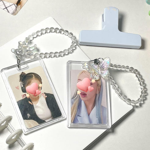 Photocard Holder Keychain, Clear Acrylic Butterfly Kpop Photo Card Holder, Cute Badge Holder for Card Collection