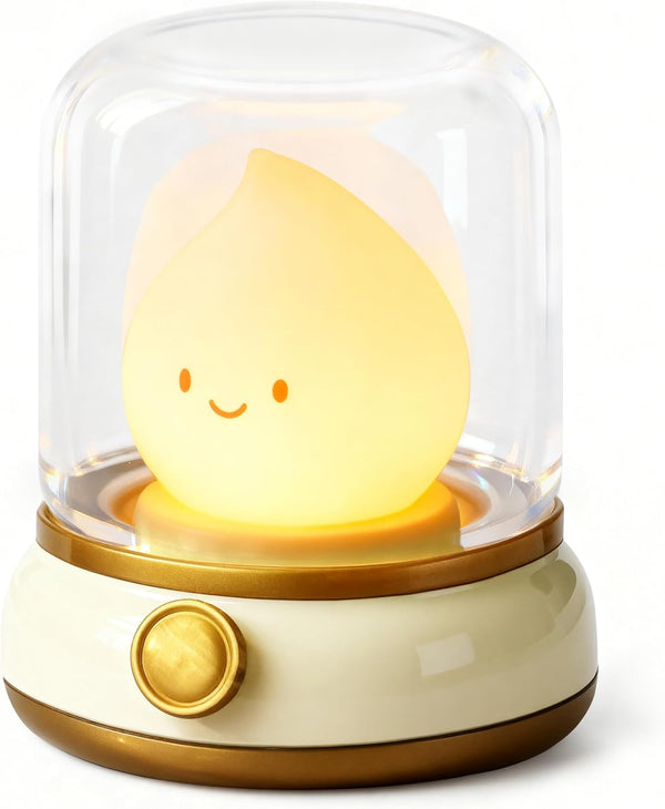 Smiley Night Light for Baby Nursery, Rechargeable LED Candle Lamp, Dimmable Eye,