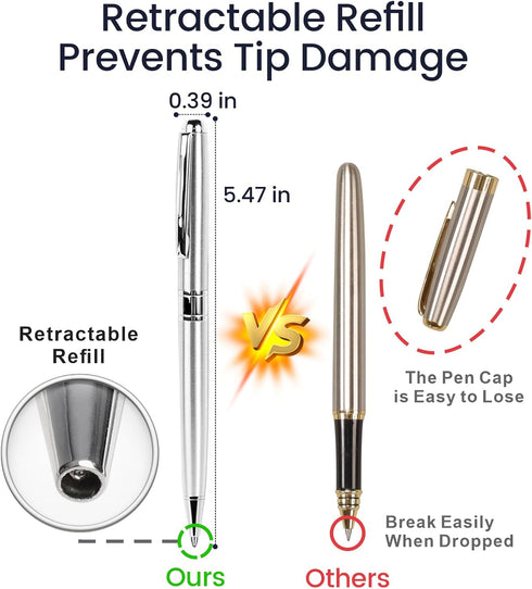Cambond Ballpoint Pens Metal Pen - Silver with Black Ink for Gift Business Men, 3 Pens with 3 Refills