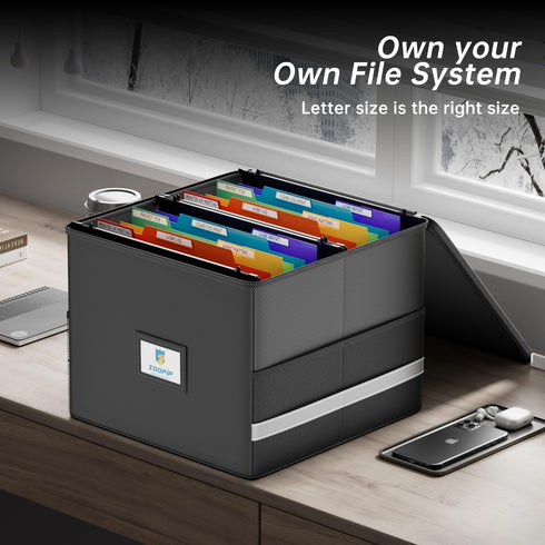 Fireproof File Box with Accordion Pockets, Hanging File Organizer for Letter Size (Folders + Box - 13.8" x 12.2" x 9.8")