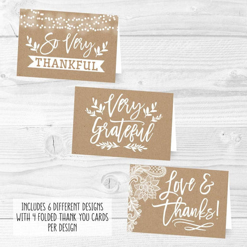 Hadley Designs 24 Rustic Kraft Thank You Cards with Envelopes, Sympathy Notes for Adult Funeral or Gift Gratitude