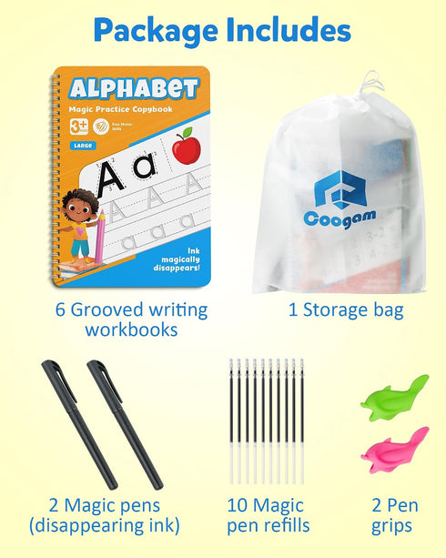6Pcs 3-8 Coogam Magic Grooved Writing Practice for Kids, Grooved Handwriting Copybook with Pens, Learn to Write Number