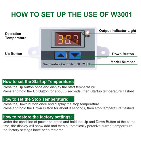 XH-W3001 Digital LED Temperature Controller Module, Programmable Thermostat Switch with Waterproof Probe (2 Pieces)