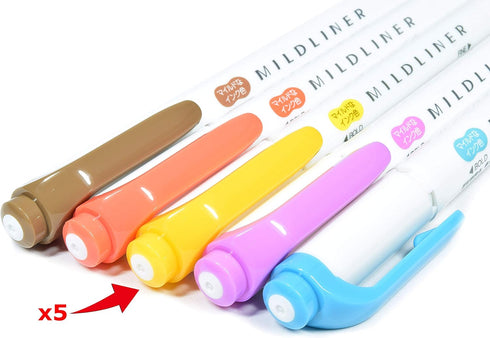 Zebra Mildliner Double-Sided Highlighter - Mild Gold Ink Color, 5-Pack, Sticky Notes Value Set