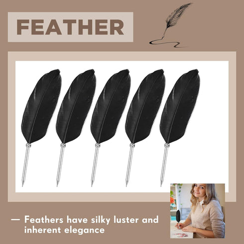 Chinco 12 Pcs Feather Ballpoint Pen, Vintage Quill Ballpoint Pen for Wedding Signing, Soft Fluffy Pen for School Office