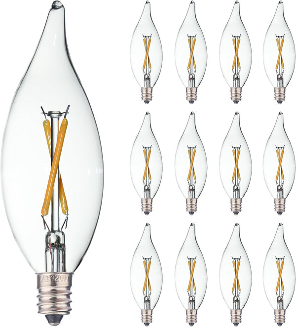 12 Pack E12 Candelabra LED Bulb 20 Watt Equivalent, 2W Clear 2700K