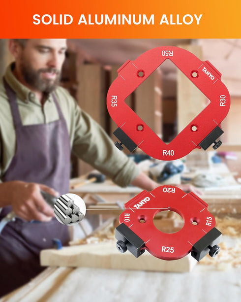 8 R10/R15/R20/R25/ R30/R35/R40/R50 TANYO Router Corner Radius Template, Plastic Box Router Jig with Radius, Aluminum