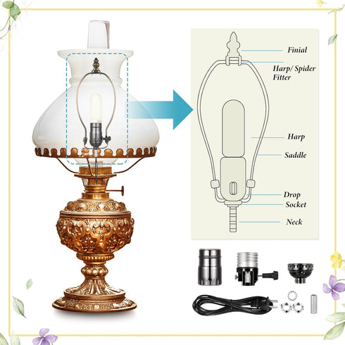 Honoson Lamp Kit for Repair Lamp Replacement for Table Lamps with 3 Way Socket Lamp Repair Kit Rewire Finish Kit Lamp Wiring Parts for Antique DIY Steel Lamp Design Light Making Switch (Black)
