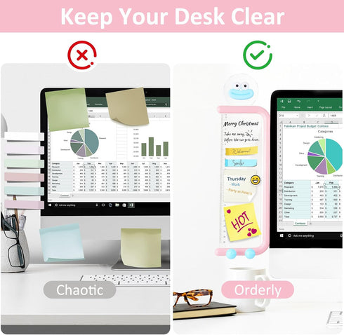 MEGREZ Acrylic Monitor Memo Board, Transparent Erasable Message Panel with Phone Stand & Ruler, White Office Desk