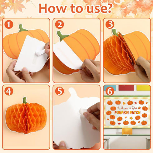 Fall Pumpkin Bulletin Board Set Decorations for Classroom Autumn 3D Thanksgiving Pumpkin Honeycomb Decor