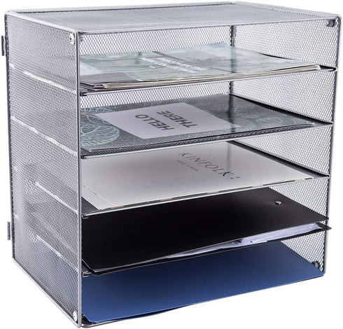 EASEPRES 5 Slot Mesh Desk Organizer Tray, File Paper Letter Holder for Office Home School Classroom Storage Accessories