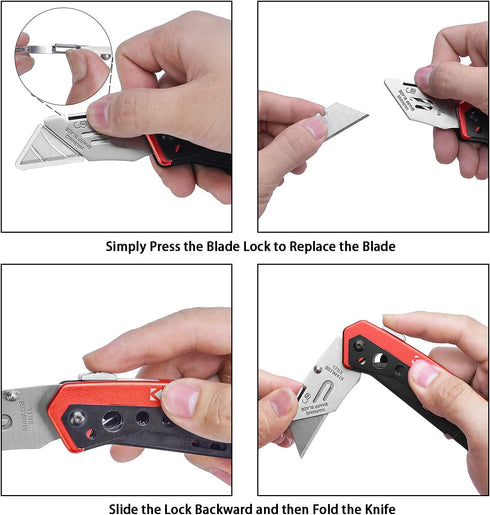 KAMBOLLY 10 Folding Utility Knife, Heavy Duty Box Cutter Knife, Pocket Razor Utility Knives with Razor Blades