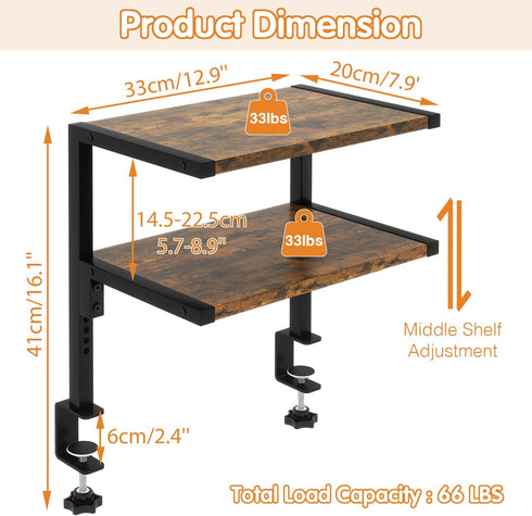 Shelf,12.9 inches 2-Tier Brown,TMZ007H IBUYKE Clamp on Desk Organizer Desk Extender Shelves, Above or Below Desk