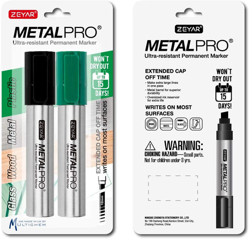 ZEYAR Permanent Markers Pen, JUMBO Size, Set of 2, Waterproof & Smear Proof Markers (Black & Green)