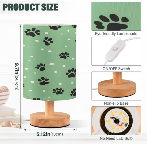 ALAZA Black Footprint Polka Dot Green Bedside Table Lamp with USB Port for Bedroom Nightstand Lamps Night Light Linen