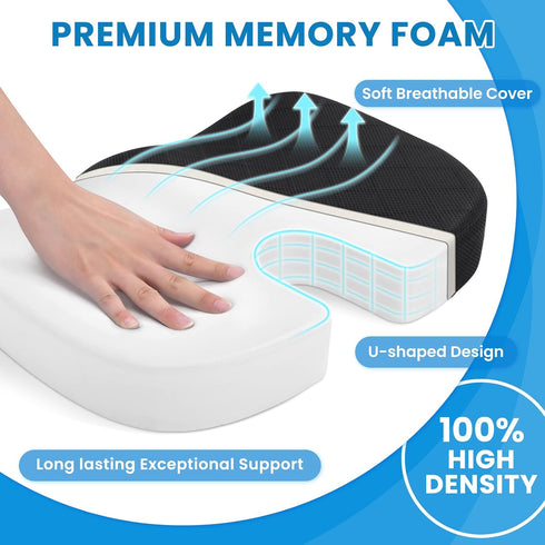 Tailbone TushGuard Office/ Car Seat Cushion, Non-Slip Sciatica & Back Coccyx Pain Relief Chair Pad, Memory Foam Butt