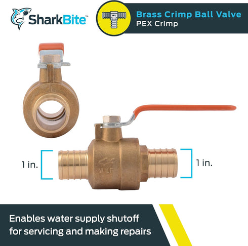 SharkBite 1 Inch Crimp Ball Valve, Brass Plumbing Fitting, PEX Pipe, PE-RT, 22463LFA by SharkBite