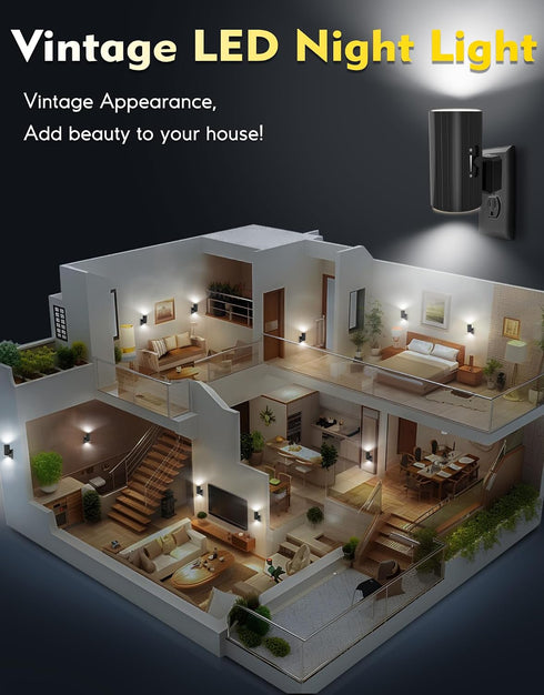 0-100LM 5000K 2Pcs Dimmable Night Lights Plug into Wall, LED Plug in Night Light with Light Sensor, Adjustable