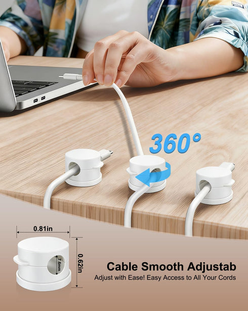 OneLeaf 12 Pack Spring Cable Clips for Phone Charger, One-Hand Cord Holder for Nightstand & Desk, Rotatable Desk Cable