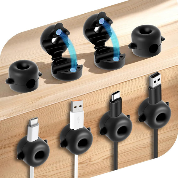Entrfigh 8-Pack Magnetic Cable Management Clips, Silicone Cord Organizer, Adhesive Under Desk Cable