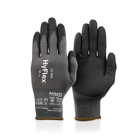 Ansell HyFlex 11-840 Large (9) Grey Nylon Spandex Nitrile Coated Industrial Gloves for Automotive, Fabrication (1 Pair)
