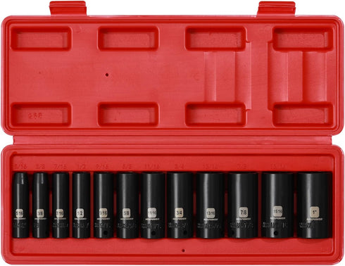 12 3/8-Inch Set, 5/16 1 inch, 6 12 3/8" MIXPOWER Pieces Drive Deep Impact Socket to CR-V, SAE, Point, Deep, Pieces Dr.