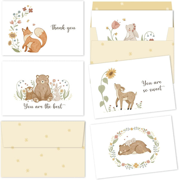 Gooji 4x6 Woodland Thank You Cards with Envelopes (Bulk 20-Pack) Matching Peel-and-Seal