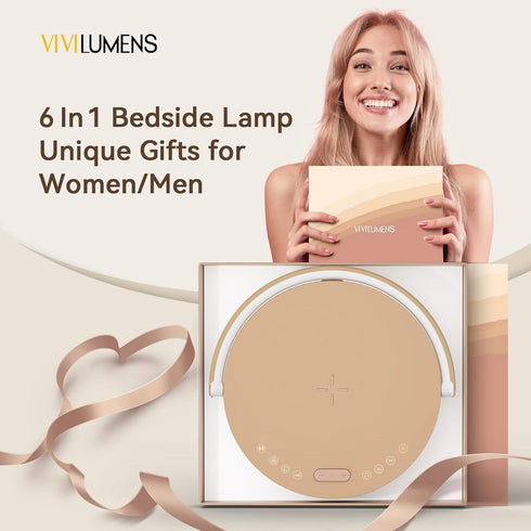 6 1 Setting Dimmable Vivilumens Birthday Gifts for Women in Bedside Lamps with Wireless Charger Bluetooth Speaker White