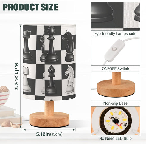 MFTJYO Bedside Table Lamp Black White Buffalo Plaid Chess Table Lamp for Bedroom Nightstand Lamp with USB Port LED Desk