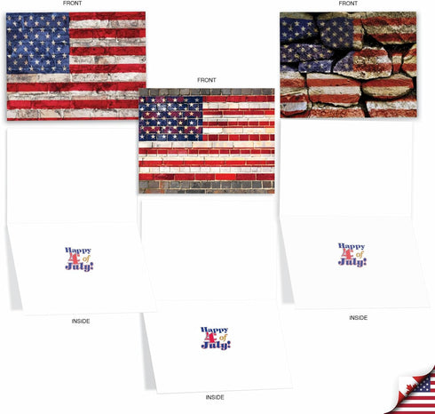 The Best Card Company - 10 Assorted 4th of July Cards (4 x 5.12 Inch) Patriotic Red, White, & Blue Set