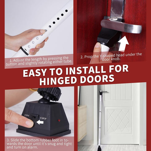 120db Jammer Security Door Stopper with Alarm & Sliding Patio Bar, Loud Alert Adjustable Security Door Security Bar