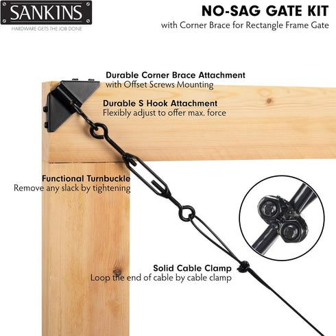 SANKINS Black Anti-Sag Gate Kits for Wooden Fence, Gate Support Cable Kit Hardware, 1 Pack Outdoor Repair Kit