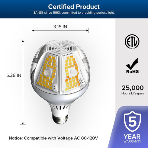SANSI 6500 Lumens A21 LED Light Bulb, Bright 450W Equivalent E26 LED Bulb, 5000K Daylight Non-Dimmable 25,000-Hour Lifetime Safe 35W Bulb for Home Workspace by SANSI