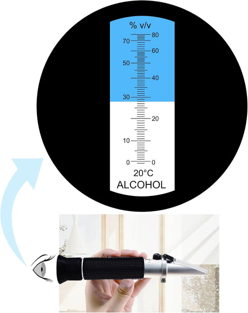 Alcohol Refractometer with ATC, 0~80% VOL Optical Handheld Concentration Tester for Distilled Beverages