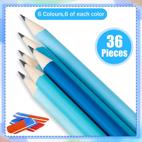 CHENGU 36 Pack Coastal Blue Pencils with Eraser for Kids Fun Cute Erasable Checking Wooden Summer Pencils for Teens Adults Office School Drawing Sketching by CHENGU