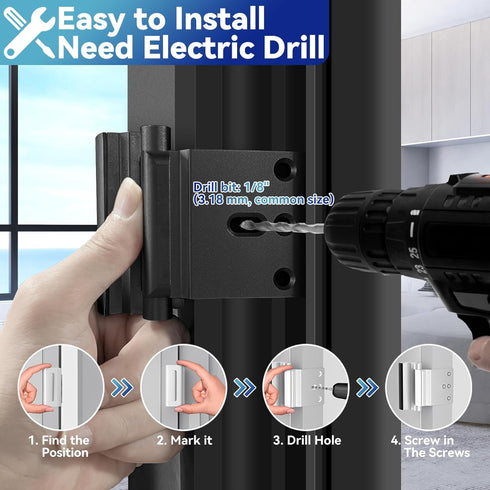 2Pack 800lbs Door Reinforcement Lock Withstands of Force - Black Extra Proof Door Lock for Kids Safety Drilling