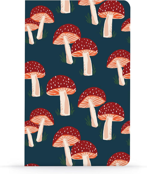 DENIK - Navy Mushrooms - 8.25" x 5.25" Aesthetic Layflat Notebook - 144 Lined Pages - Durable Binding and Design - Water-Resistent Soft Touch Cover - Made With Recycled Paper by DENIK