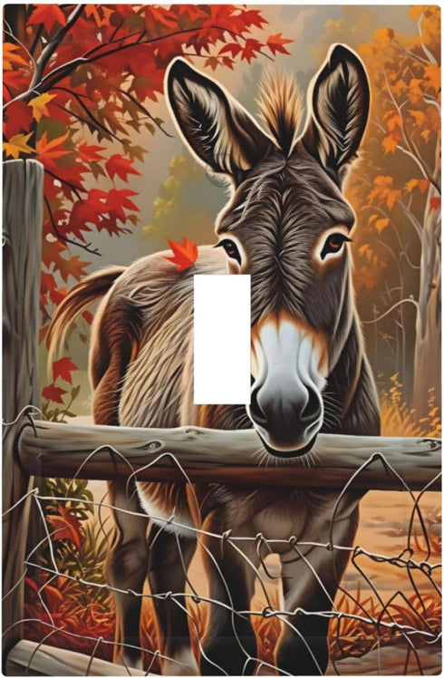HTSAHKV Autumn Farm Donkey Wall Plate Light Switch Cover Single Gang Outlet Faceplate