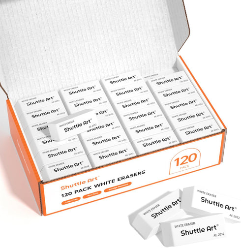Shuttle Art 120 Pack White Erasers - Bulk Smudge Resistant Erasers for Pencils, School Supplies