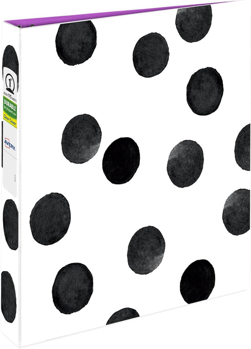 Avery Durable View 3 Ring Binder, 1 Inch Round Rings, Black and White Dots, 1 Fashion Binder (26744)