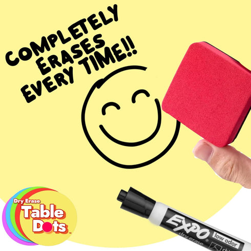 Table Dots Dry Erase Circles for Classroom Teachers, 10 Pack, 12" PVC, 5 Colorful Stickers, Removable Desktop Whiteboard