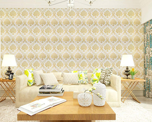 Lependor Gold Damask Peel and Stick Wallpaper Removable Self Adhesive Decorative Wall Paper Roll - 17.71" X 393"