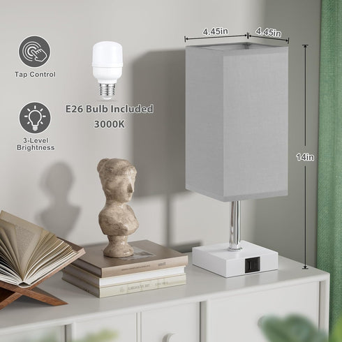 3 Bulb Ambimall Touch Control Table Lamp with USB A+C Charging Ports - Way Touch Lamps Bedside, Nightstand Lamp