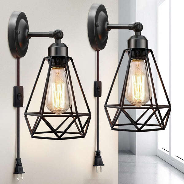 WimiSom Plug in Wall Sconce, Wire Cage, Industrial Wall Lamp with Plug